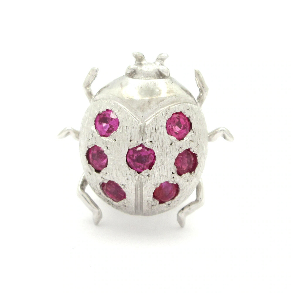 Mikimoto 14K White Gold Red Ruby Brooch #354996M10B